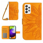 For Samsung Galaxy A72 4G / 5G HT04 Sunflower Imprinted PU Leather Stand Smartphone Case Skin-touch Full Protection Phone Wallet Cover with Shoulder Strap