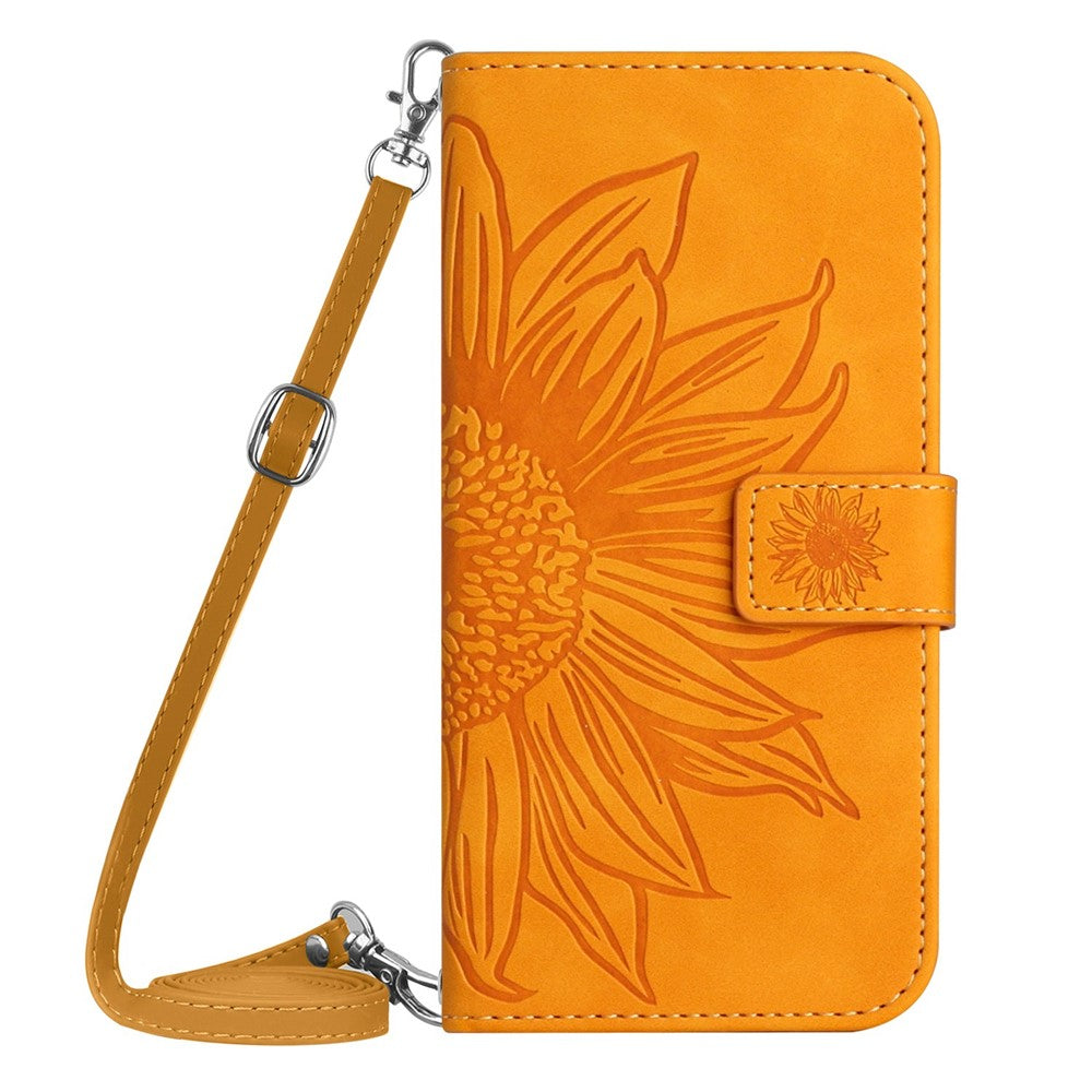 For Samsung Galaxy A72 4G / 5G HT04 Sunflower Imprinted PU Leather Stand Smartphone Case Skin-touch Full Protection Phone Wallet Cover with Shoulder Strap