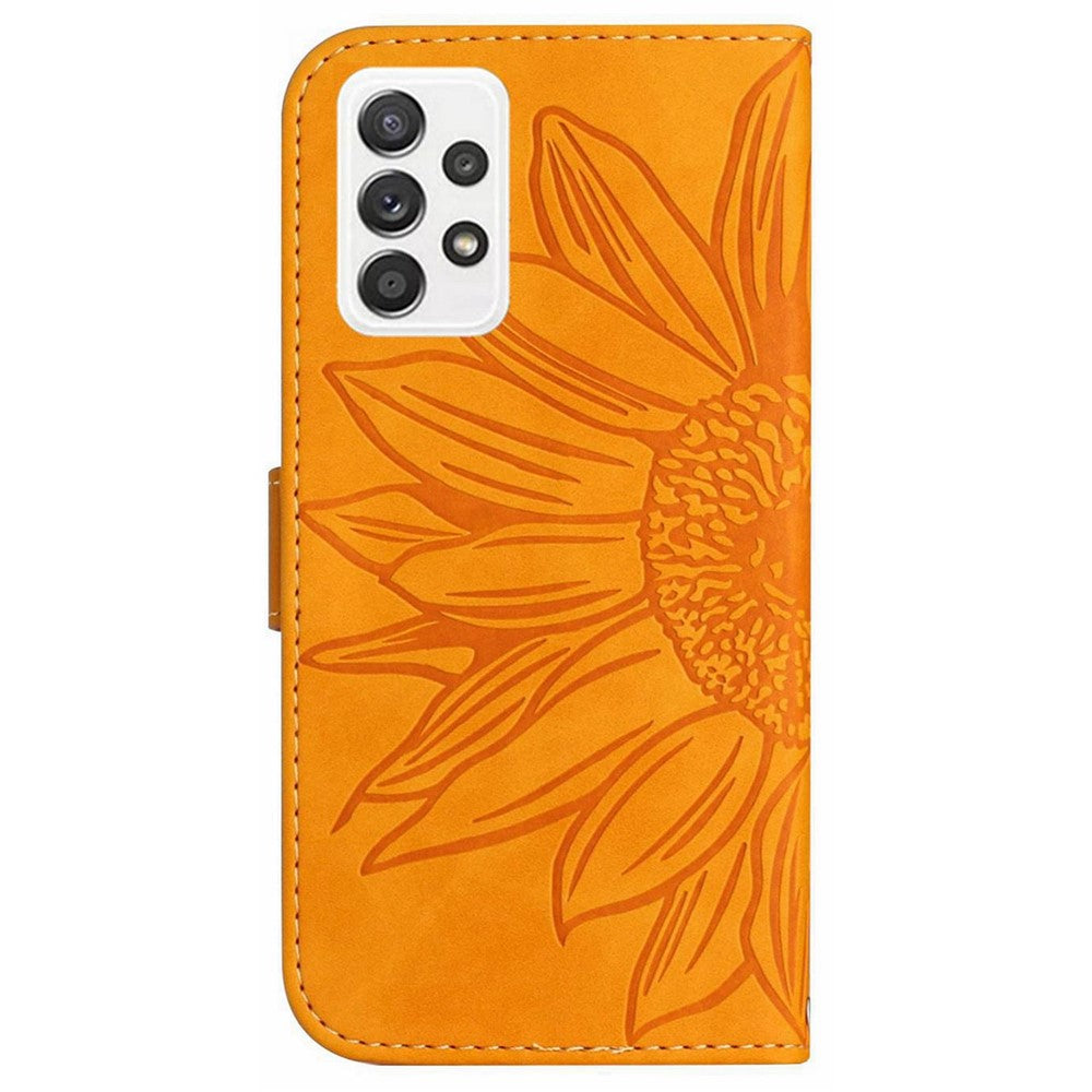 For Samsung Galaxy A72 4G / 5G HT04 Sunflower Imprinted PU Leather Stand Smartphone Case Skin-touch Full Protection Phone Wallet Cover with Shoulder Strap