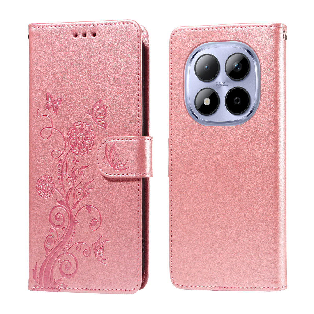 Xiaomi Redmi Note 15 Pro 5G (Global) Läderfodral Fjärilsblommigt Tryck Plånboksfodral