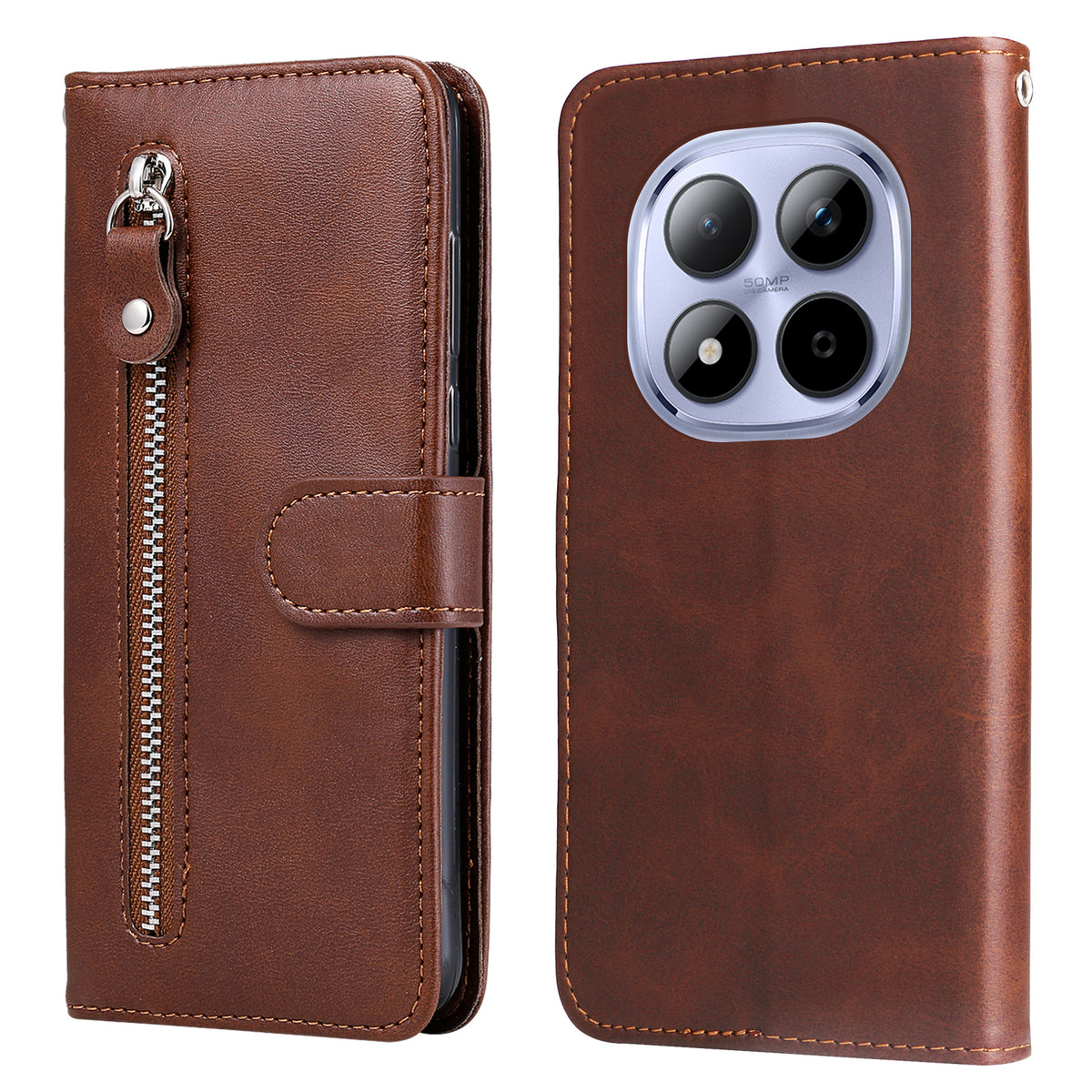 For Xiaomi Redmi Note 15 Pro 5G (Global) PU Leather Cases with Zipper Pocket Wallet Phone Cover Stand