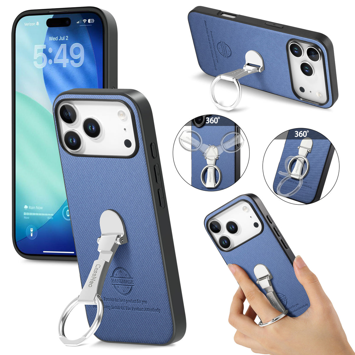 CASENEO Fodral för iPhone 17 Pro, med fällbart stöd, bakstycke i läder med kypertstruktur