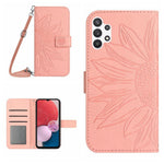 Beskyttende Flip Læder Telefoncover til Samsung Galaxy A13 4G, HT04 Skind-touch Præget Solsikke Telefoncover Stativpung med Skulderrem