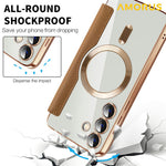 AMORUS For Samsung Galaxy S24 Magnetic Case RFID Blocking Card Holder Leather Phone Cover
