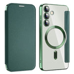 AMORUS For Samsung Galaxy S24 Magnetic Case RFID Blocking Card Holder Leather Phone Cover