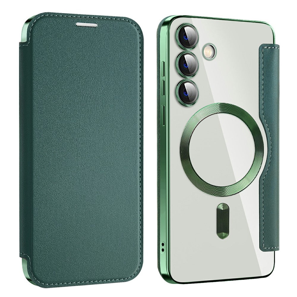 AMORUS For Samsung Galaxy S24 Magnetic Case RFID Blocking Card Holder Leather Phone Cover