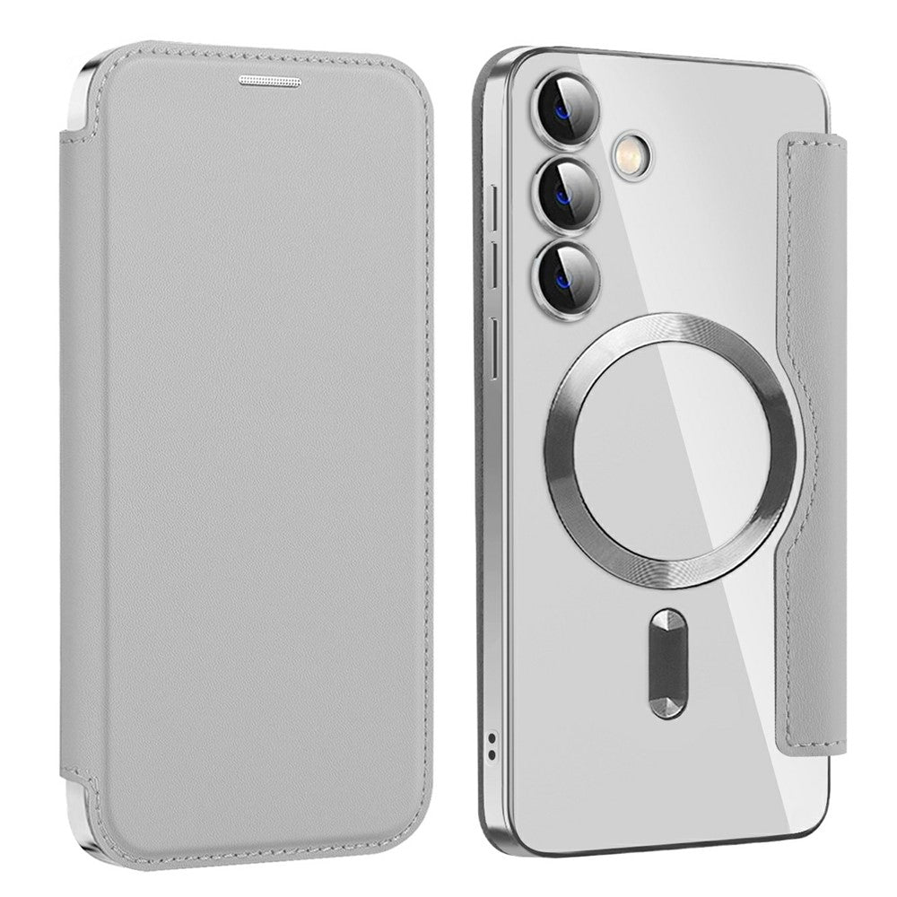 AMORUS For Samsung Galaxy S24 Magnetic Case RFID Blocking Card Holder Leather Phone Cover