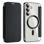 AMORUS For Samsung Galaxy S24 Magnetic Case RFID Blocking Card Holder Leather Phone Cover