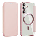 AMORUS For Samsung Galaxy S24 Magnetic Case RFID Blocking Card Holder Leather Phone Cover