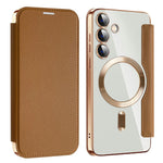 AMORUS For Samsung Galaxy S24+ Magnetic Case RFID Blocking Card Holder Leather Phone Cover