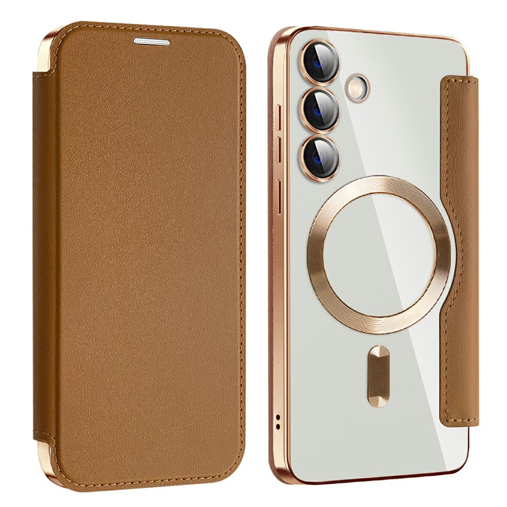 AMORUS For Samsung Galaxy S24+ Magnetic Case RFID Blocking Card Holder Leather Phone Cover