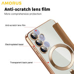 AMORUS For Samsung Galaxy S24+ Magnetic Case RFID Blocking Card Holder Leather Phone Cover