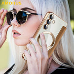 AMORUS For Samsung Galaxy S24+ Magnetic Case RFID Blocking Card Holder Leather Phone Cover