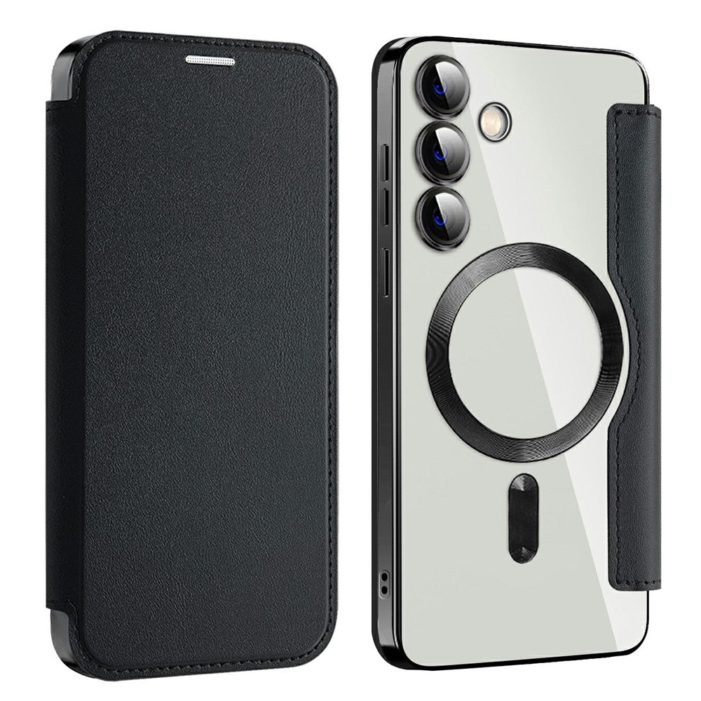 AMORUS For Samsung Galaxy S24+ Magnetic Case RFID Blocking Card Holder Leather Phone Cover