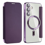 AMORUS For Samsung Galaxy S24+ Magnetic Case RFID Blocking Card Holder Leather Phone Cover