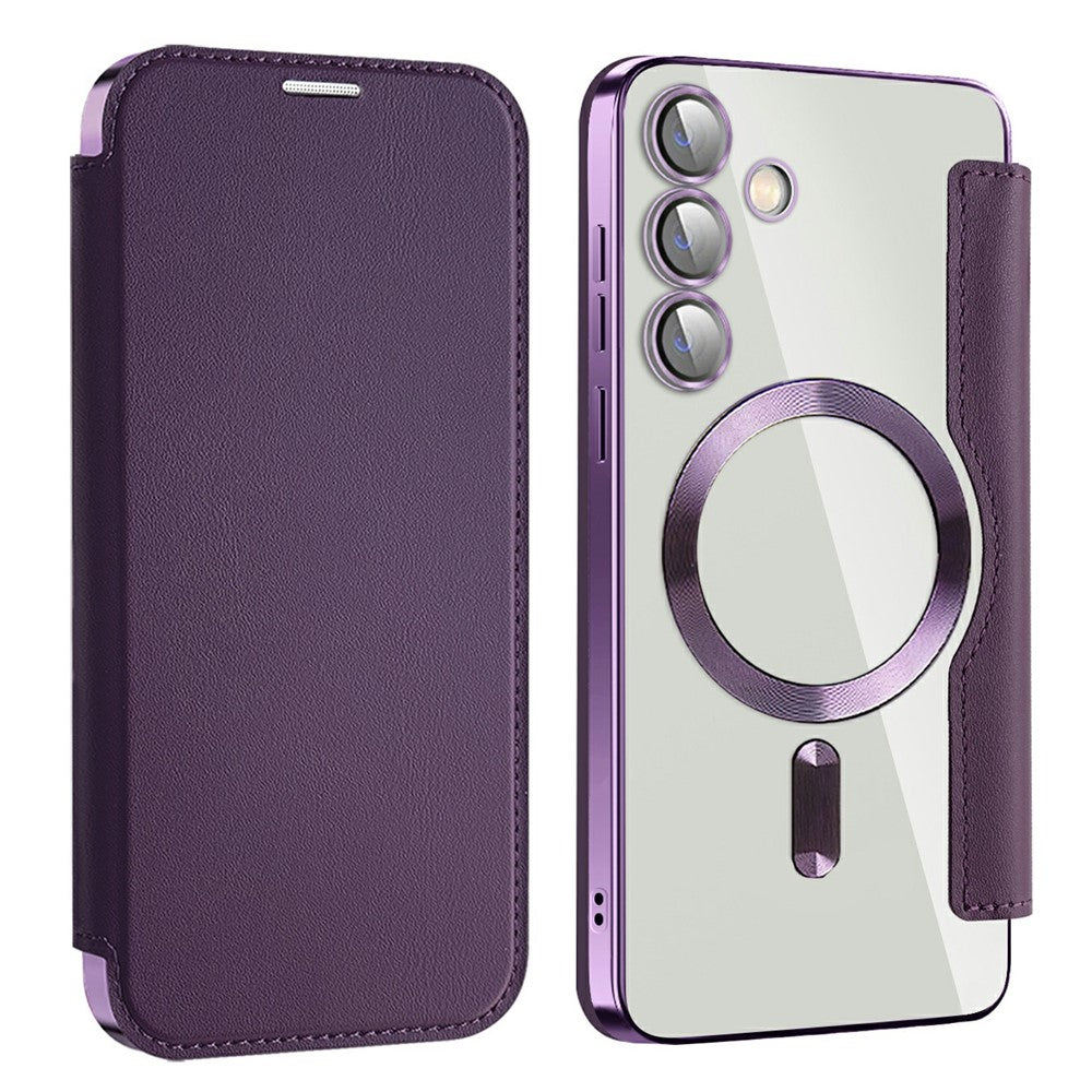 AMORUS For Samsung Galaxy S24+ Magnetic Case RFID Blocking Card Holder Leather Phone Cover