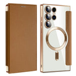 AMORUS For Samsung Galaxy S24 Ultra Magnetic Case RFID Blocking Card Holder Leather Phone Cover