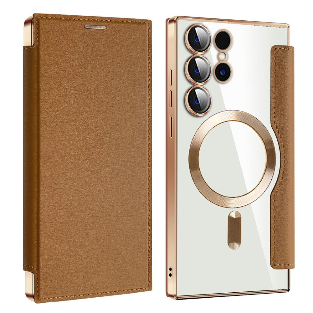 AMORUS For Samsung Galaxy S24 Ultra Magnetic Case RFID Blocking Card Holder Leather Phone Cover