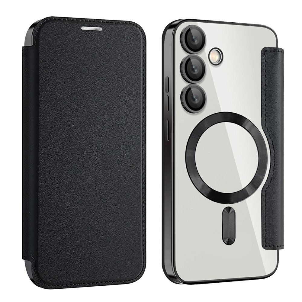 AMORUS For Samsung Galaxy S24 FE Magnetic Case RFID Blocking Card Holder Leather Phone Cover