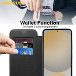 AMORUS For Samsung Galaxy S24 FE Magnetic Case RFID Blocking Card Holder Leather Phone Cover