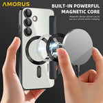 AMORUS For Samsung Galaxy S24 FE Magnetic Case RFID Blocking Card Holder Leather Phone Cover