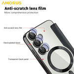 AMORUS For Samsung Galaxy S24 FE Magnetic Case RFID Blocking Card Holder Leather Phone Cover
