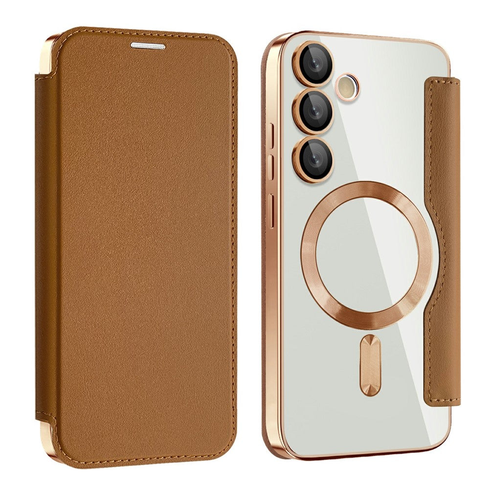 AMORUS For Samsung Galaxy S24 FE Magnetic Case RFID Blocking Card Holder Leather Phone Cover