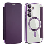 AMORUS For Samsung Galaxy S24 FE Magnetic Case RFID Blocking Card Holder Leather Phone Cover