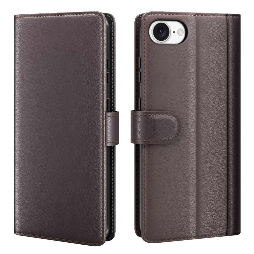 AMORUS For iPhone 17th / 16th Stand Cases Calf Texture Genuine Split Leather Wallet Phone Cover