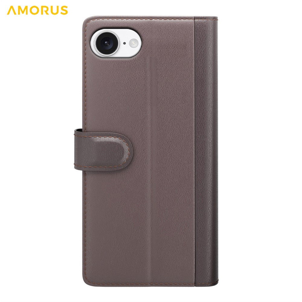 AMORUS For iPhone 17th / 16th Stand Cases Calf Texture Genuine Split Leather Wallet Phone Cover