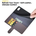 AMORUS For iPhone 17th / 16th Stand Cases Calf Texture Genuine Split Leather Wallet Phone Cover