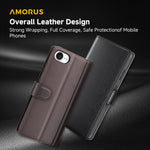 AMORUS For iPhone 17th / 16th Stand Cases Calf Texture Genuine Split Leather Wallet Phone Cover