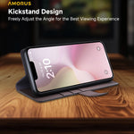 AMORUS For iPhone 17th / 16th Stand Cases Calf Texture Genuine Split Leather Wallet Phone Cover