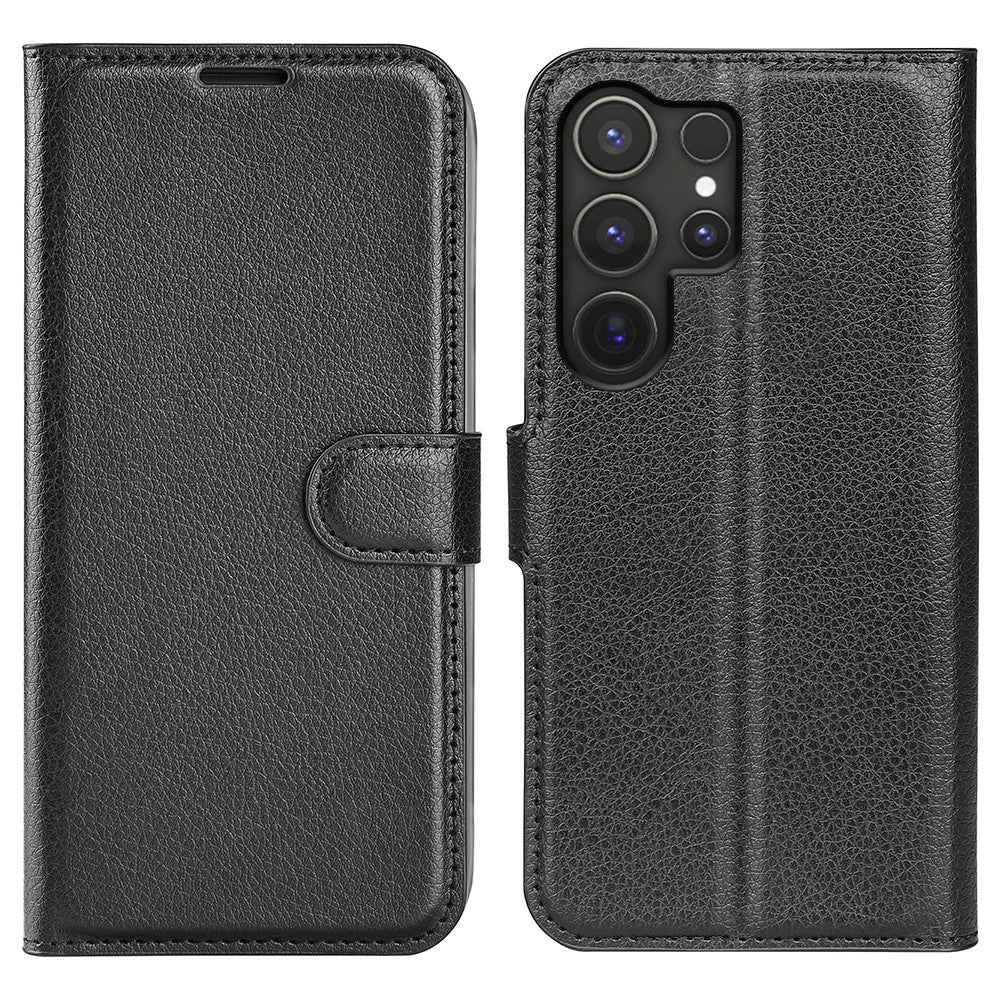 AMORUS Til Samsung Galaxy S25 Ultra Wallet Cover Litchi Tekstur Stødsikkert Flip Lædercover med Stativ