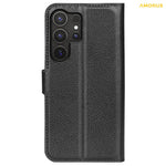 AMORUS Til Samsung Galaxy S25 Ultra Wallet Cover Litchi Tekstur Stødsikkert Flip Lædercover med Stativ