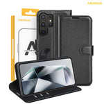 AMORUS Til Samsung Galaxy S25 Ultra Wallet Cover Litchi Tekstur Stødsikkert Flip Lædercover med Stativ
