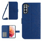 Samsung Galaxy S21 5G / 4G HT04 PU-læderetui med præget solskemønster, stativ, pung, hudvenligt og stødsikkert mobilcover med skulderrem