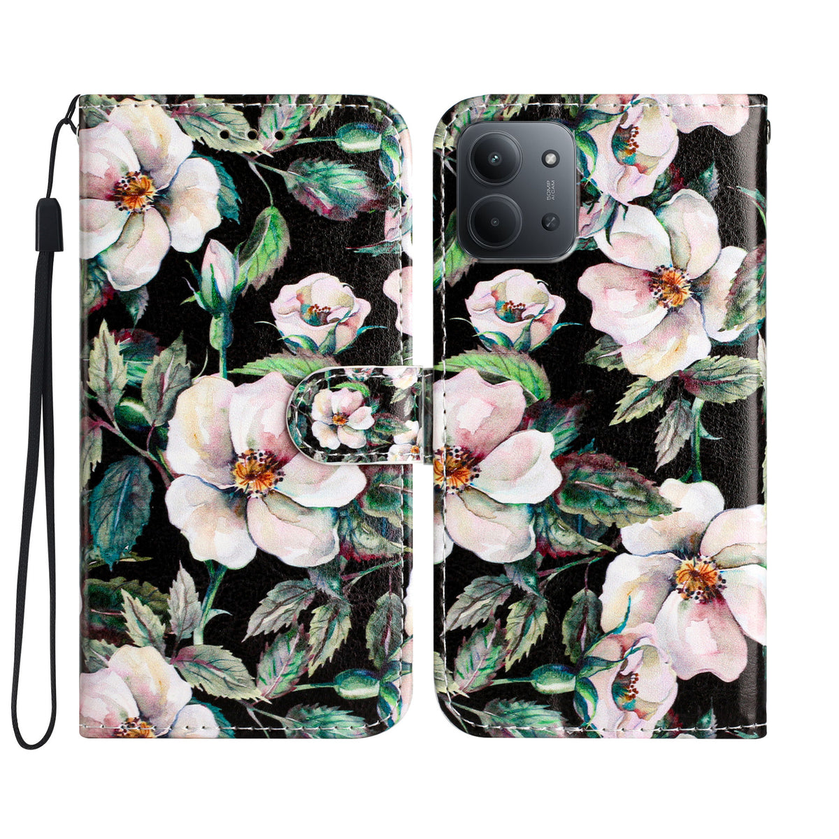 For Xiaomi Redmi 15C 4G (EU) (173mm) / 15C 5G (EU) (173mm) / Poco C85 4G (173mm) Wallet Case Pattern PU Leather Cover with Strap
