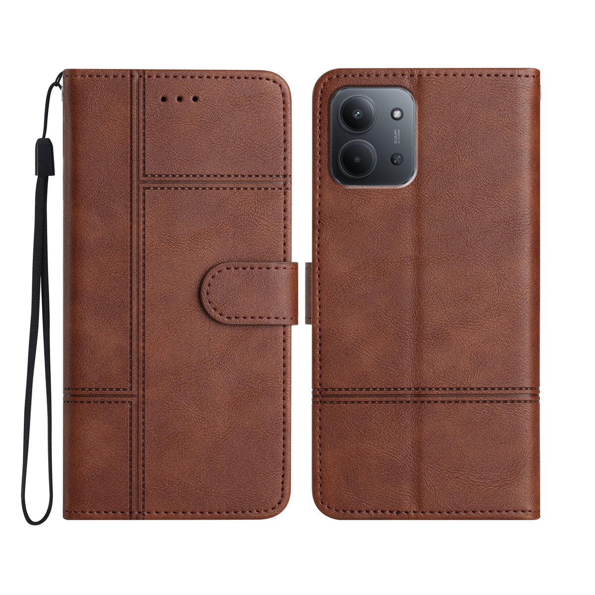 For Xiaomi Redmi 15C 4G (Global) (171mm) Wallet Case Line Imprinted Cowhide Texture PU Leather Phone Cover