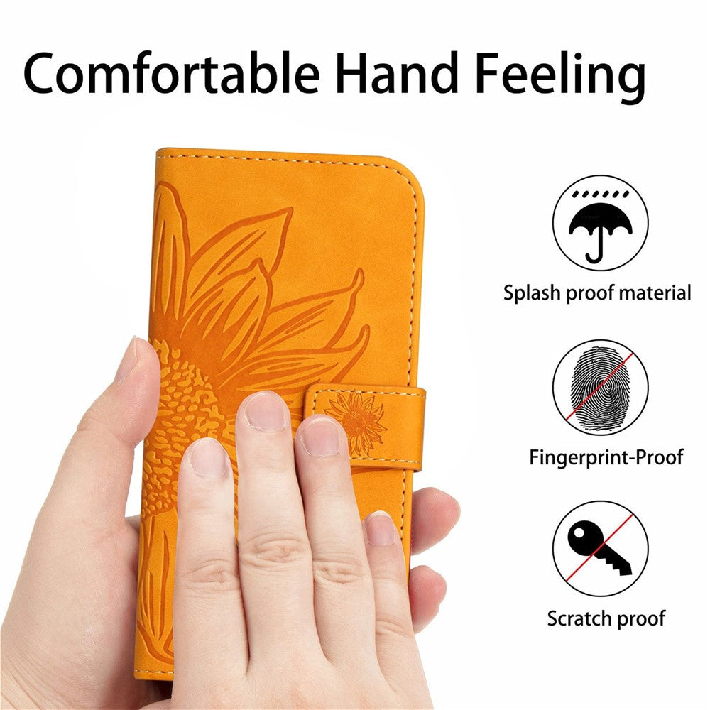 Til Samsung Galaxy S21+ 5G HT04 Præget Solsikke Telefoncover med Skulderrem, PU Læder Skin-touch Pung Stander Cover