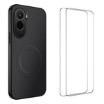 WANLONFENG For Xiaomi Poco M7 Plus 5G / M7 4G (169mm) Magnetic Case  TQ1 Series Carbon Fiber Texture PC TPU Phone Cover with 2Pcs Films