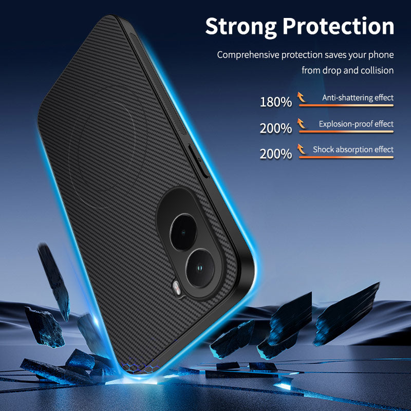 WANLONFENG For Xiaomi Poco M7 Plus 5G / M7 4G (169mm) Magnetic Case  TQ1 Series Carbon Fiber Texture PC TPU Phone Cover with 2Pcs Films
