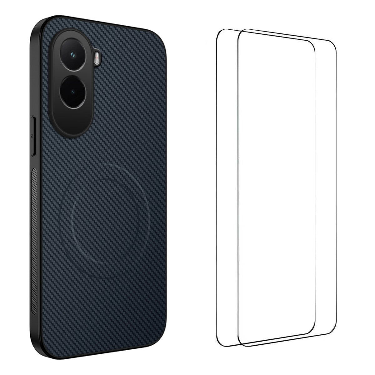 WANLONFENG For Xiaomi Poco M7 Plus 5G / M7 4G (169mm) Magnetic Case  TQ1 Series Carbon Fiber Texture PC TPU Phone Cover with 2Pcs Films