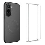 WANLONFENG For Xiaomi Poco M7 Plus 5G / M7 4G (169mm) Magnetic Case  TQ1 Series Carbon Fiber Texture PC TPU Phone Cover with 2Pcs Films
