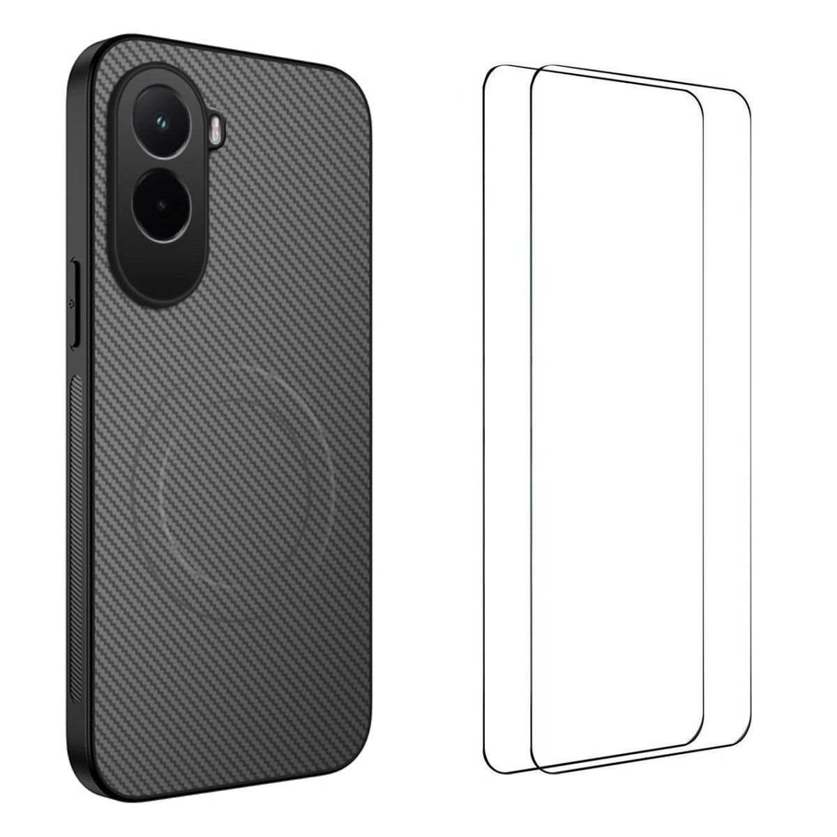 WANLONFENG For Xiaomi Poco M7 Plus 5G / M7 4G (169mm) Magnetic Case  TQ1 Series Carbon Fiber Texture PC TPU Phone Cover with 2Pcs Films
