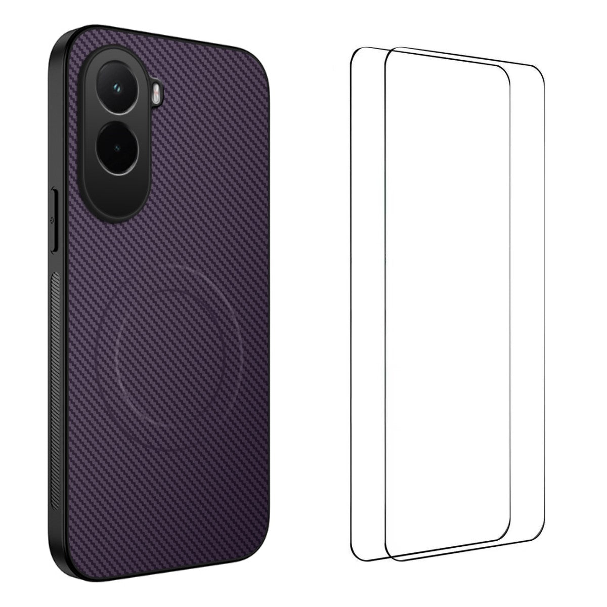 WANLONFENG For Xiaomi Poco M7 Plus 5G / M7 4G (169mm) Magnetic Case  TQ1 Series Carbon Fiber Texture PC TPU Phone Cover with 2Pcs Films