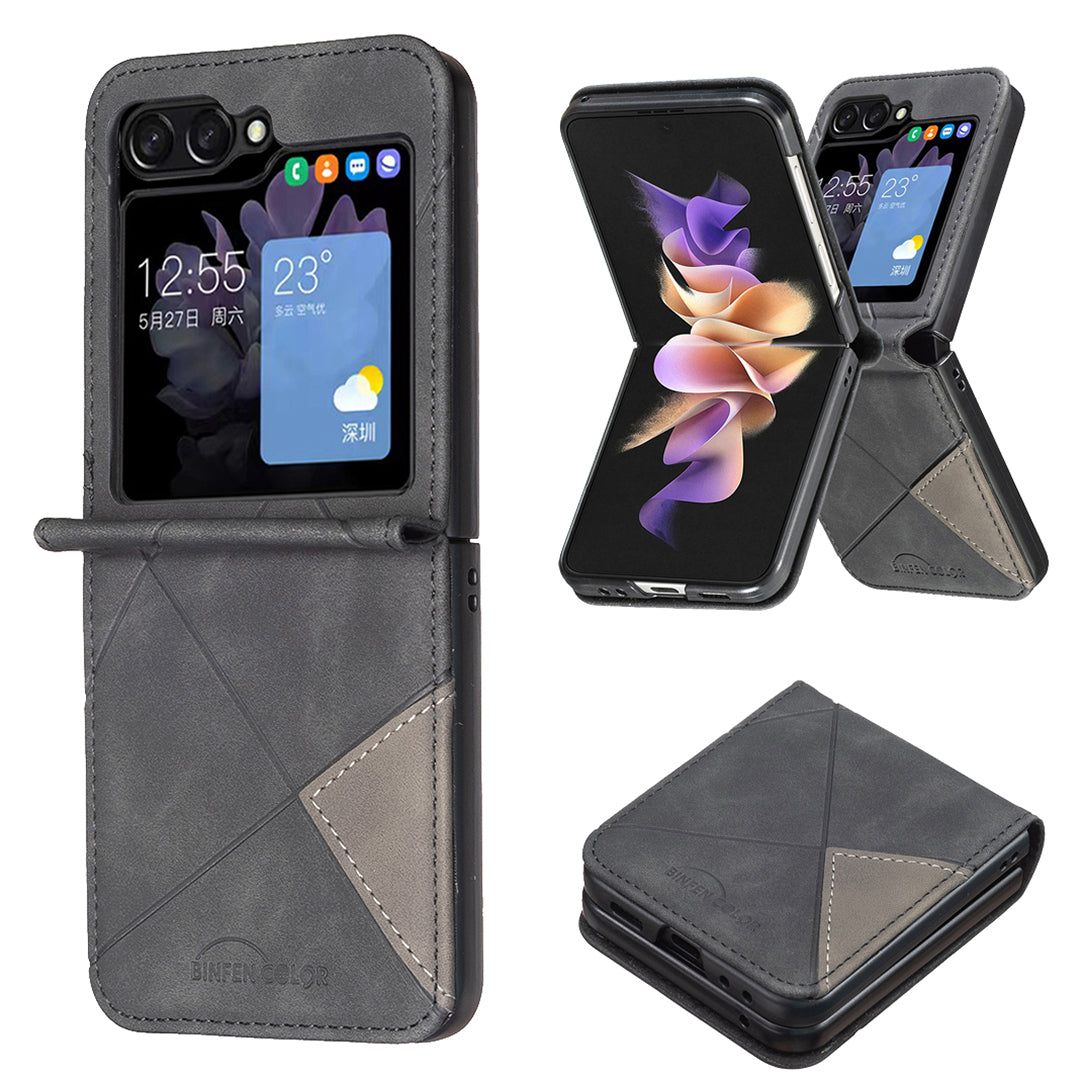 BINFEN COLOR For Samsung Galaxy Z Flip7 5G Phone Case  Wallet Stand Geometry Imprinted Leather Cover