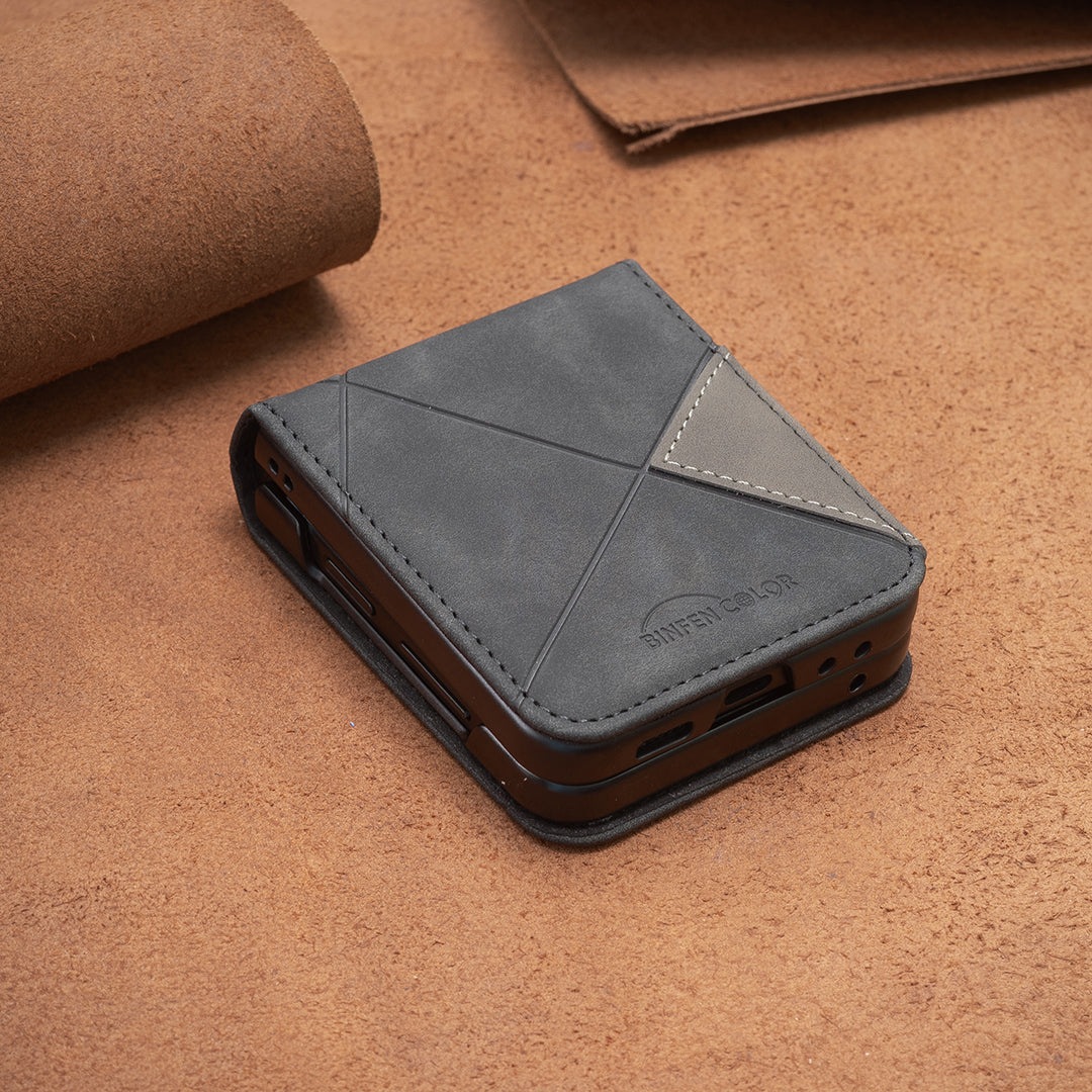 BINFEN COLOR For Samsung Galaxy Z Flip7 5G Phone Case  Wallet Stand Geometry Imprinted Leather Cover