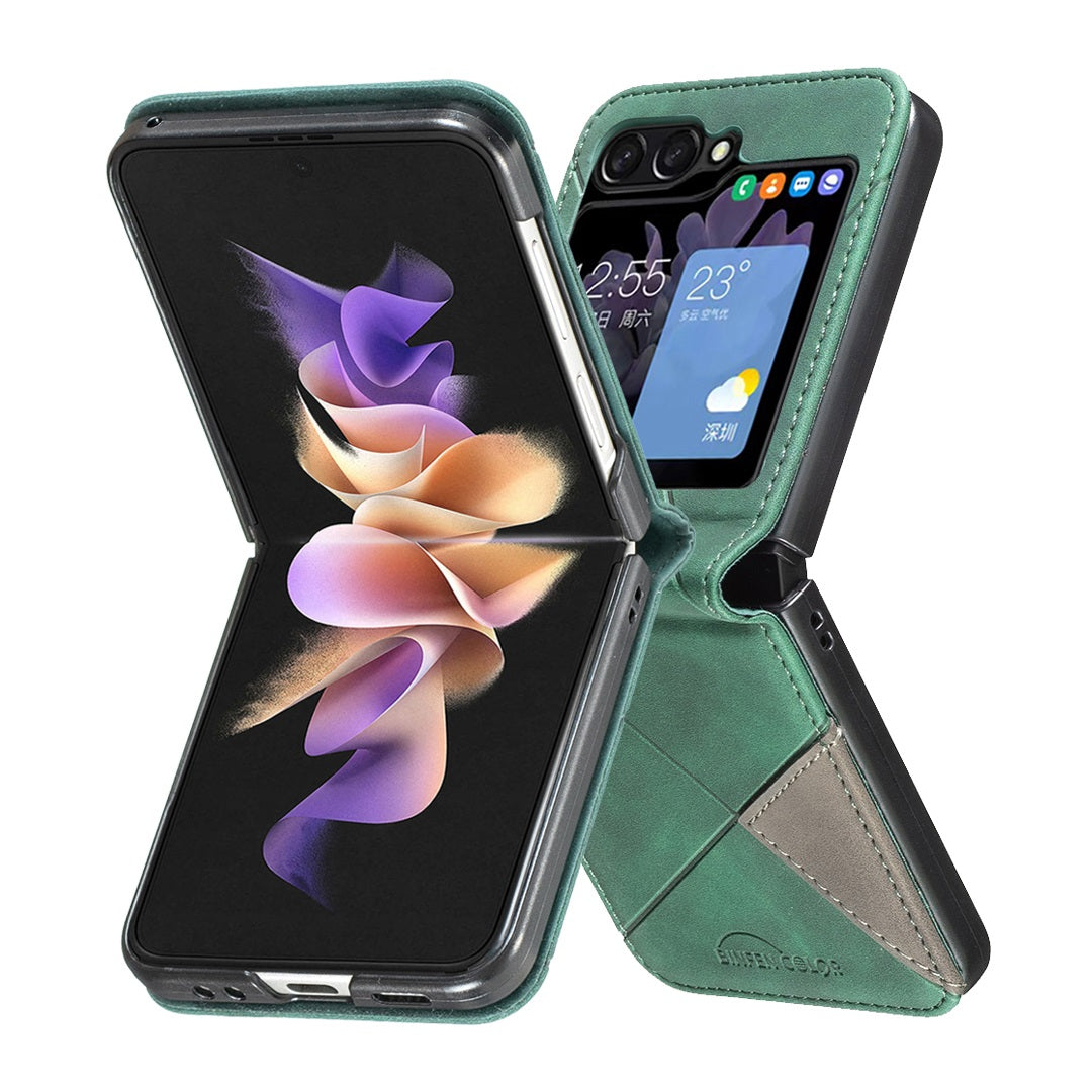 BINFEN COLOR For Samsung Galaxy Z Flip7 5G Phone Case  Wallet Stand Geometry Imprinted Leather Cover