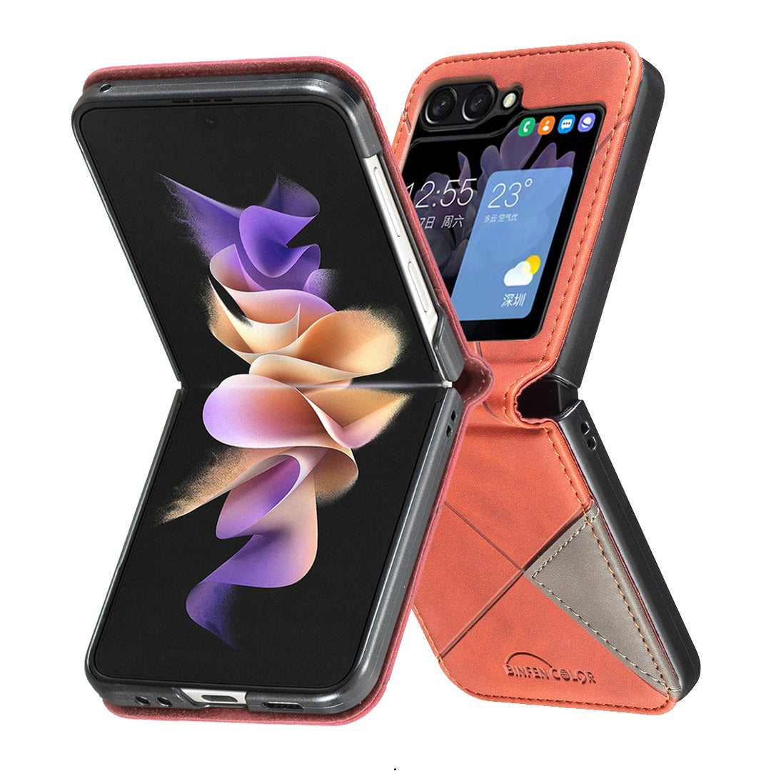BINFEN COLOR For Samsung Galaxy Z Flip7 5G Phone Case  Wallet Stand Geometry Imprinted Leather Cover